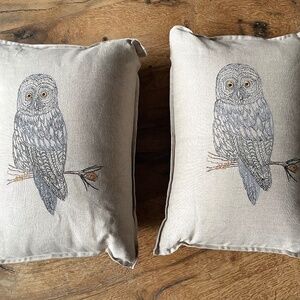 Pair of Coral and Tusk Embroidered Owl Pillows